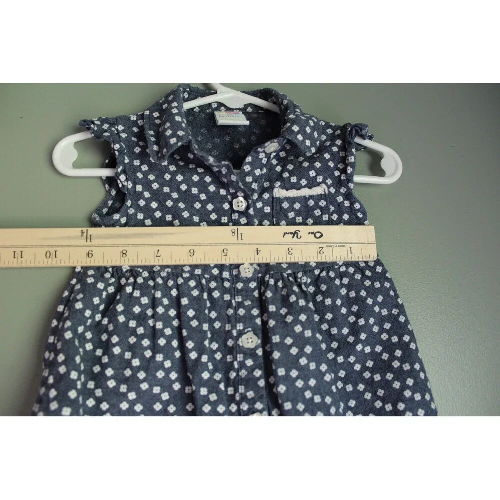 Healthtex Baby Girl Dress 100% Cotton Blue White Flowers Size 12m